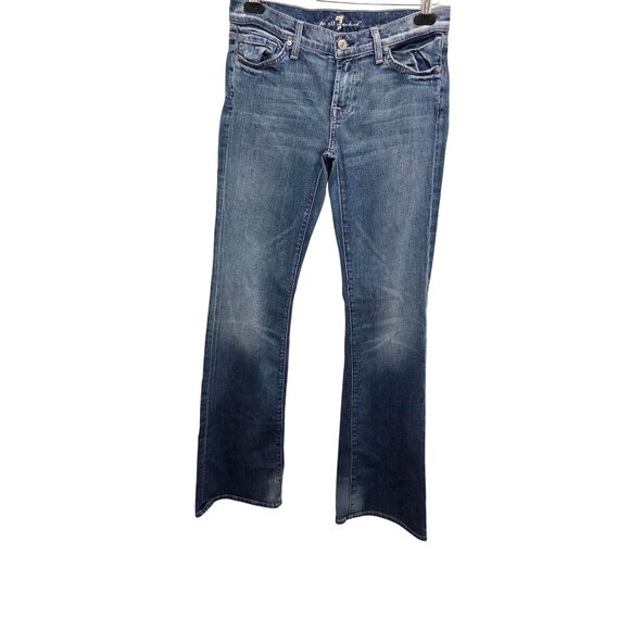7 For All Mankind Flare Women's Blue Bootcut Jeans Size 29 Distressed Denim - Picture 1 of 10